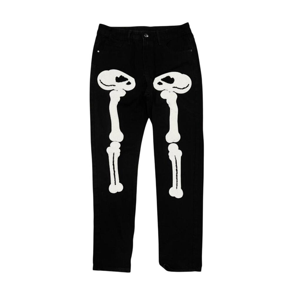★ Skull Slim Skeleton Print Black & White Pants ★